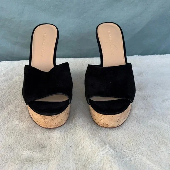 EUC Veronica Beard Womens Dali Suede & Cork Wedge Platform Sandals Black Sz 9.5 - Picture 2 of 8